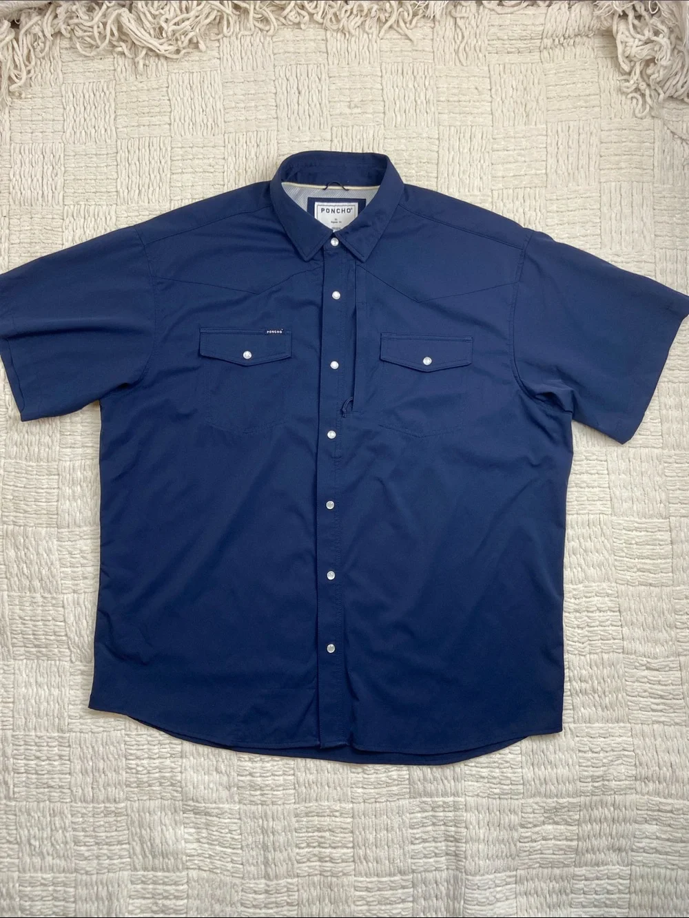 Poncho The Del Mar Western Performance Short Sleeve Shirt Navy XL - Picture 1 of 13